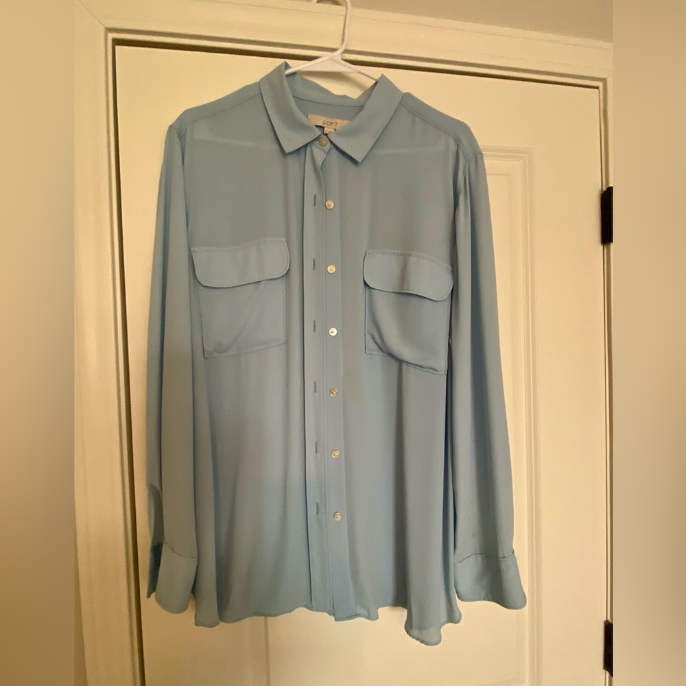 LOFT Light Blue Button Front Blouse | XL
